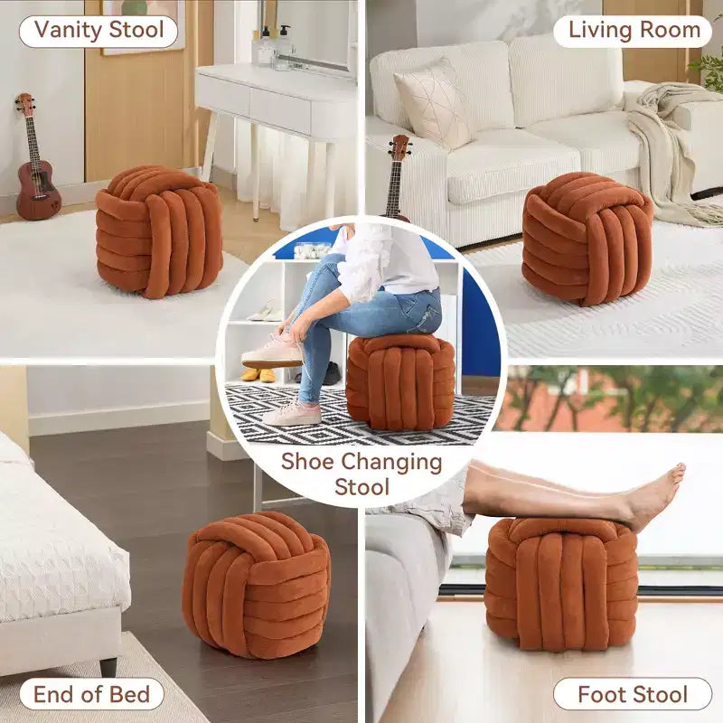 Poufs Repose-pieds Ottomans de 19 po, Tabourets de Maquillage en Chenille Motif Nœud pour Salon, Chambre à Coucher