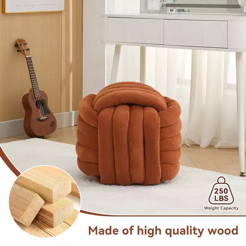 Poufs Repose-pieds Ottomans de 19 po, Tabourets de Maquillage en Chenille Motif Nœud pour Salon, Chambre à Coucher
