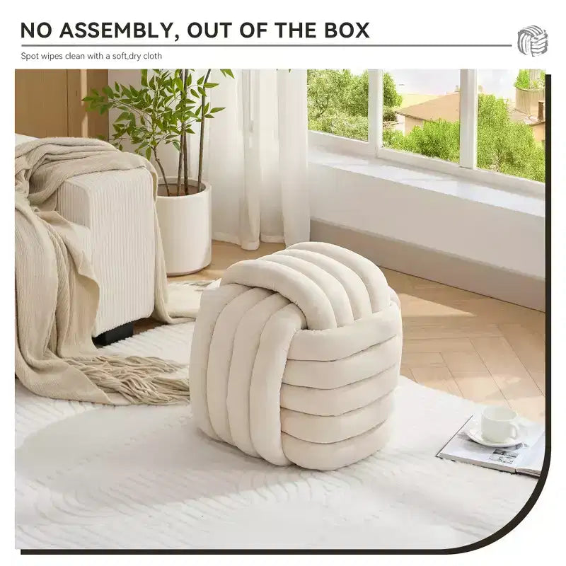 Poufs Repose-pieds Ottomans de 19 po, Tabourets de Maquillage en Chenille Motif Nœud pour Salon, Chambre à Coucher