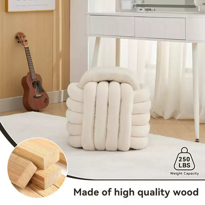 Poufs Repose-pieds Ottomans de 19 po, Tabourets de Maquillage en Chenille Motif Nœud pour Salon, Chambre à Coucher