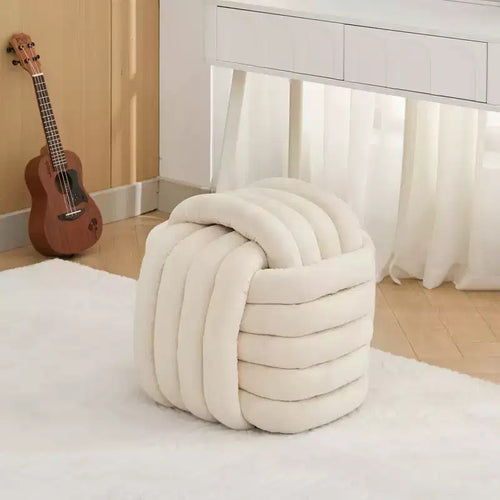 19W Ottoman Footstool, Knot Design Chenille Makeup Stool for Living Room, Bedroom -ModernLuxe