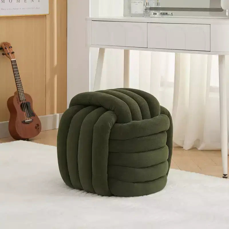 Poufs Repose-pieds Ottomans de 19 po, Tabourets de Maquillage en Chenille Motif Nœud pour Salon, Chambre à Coucher