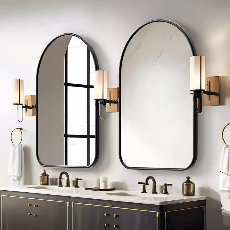 Miroir mural pivotant en fer forgé à coins arrondis et arche, bicolore