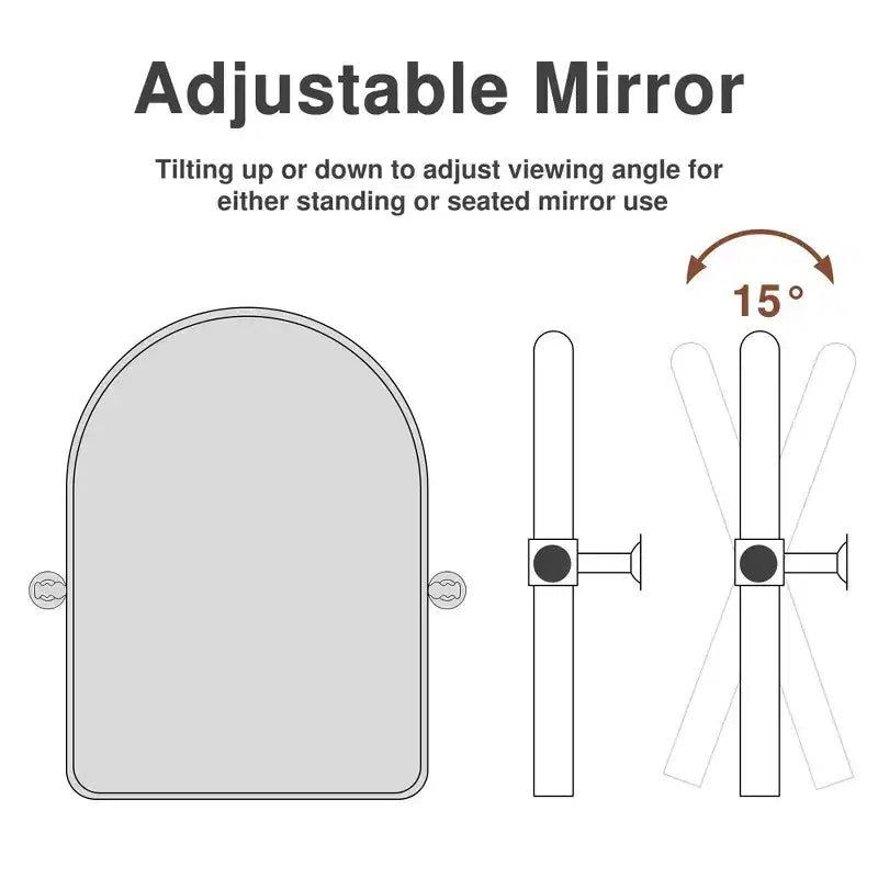 Miroir mural pivotant en fer forgé à coins arrondis et arche, bicolore