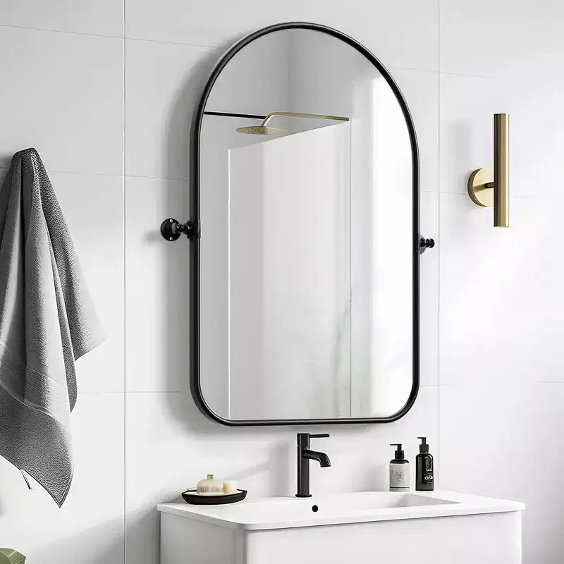 PexFix Iron Round Corner Arched Two Color Swivel Hardware Wall Mirror