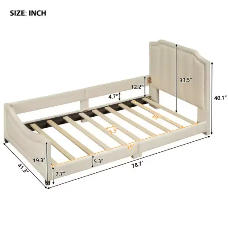 Lit de repos capitonné beige pour lits jumeaux avec tête de lit à rayures classiques