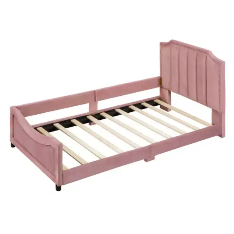 Lit de repos capitonné beige pour lits jumeaux avec tête de lit à rayures classiques