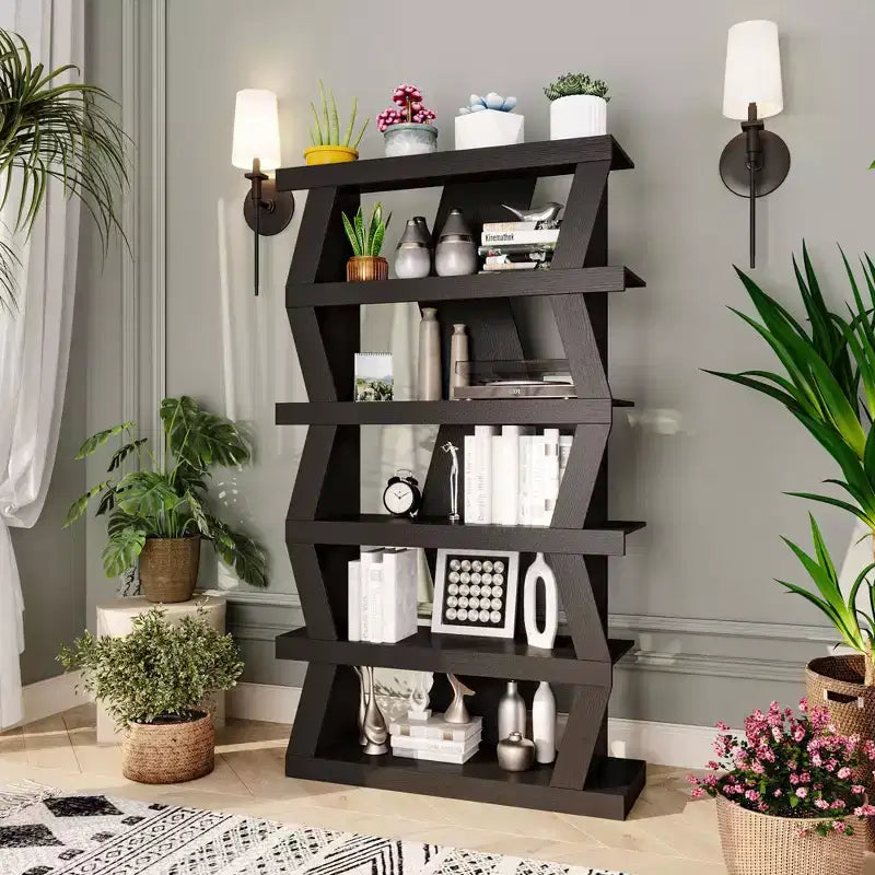 Famapy Open Bookcase Decorative shelf Unique shape Multifunctional storage Black
