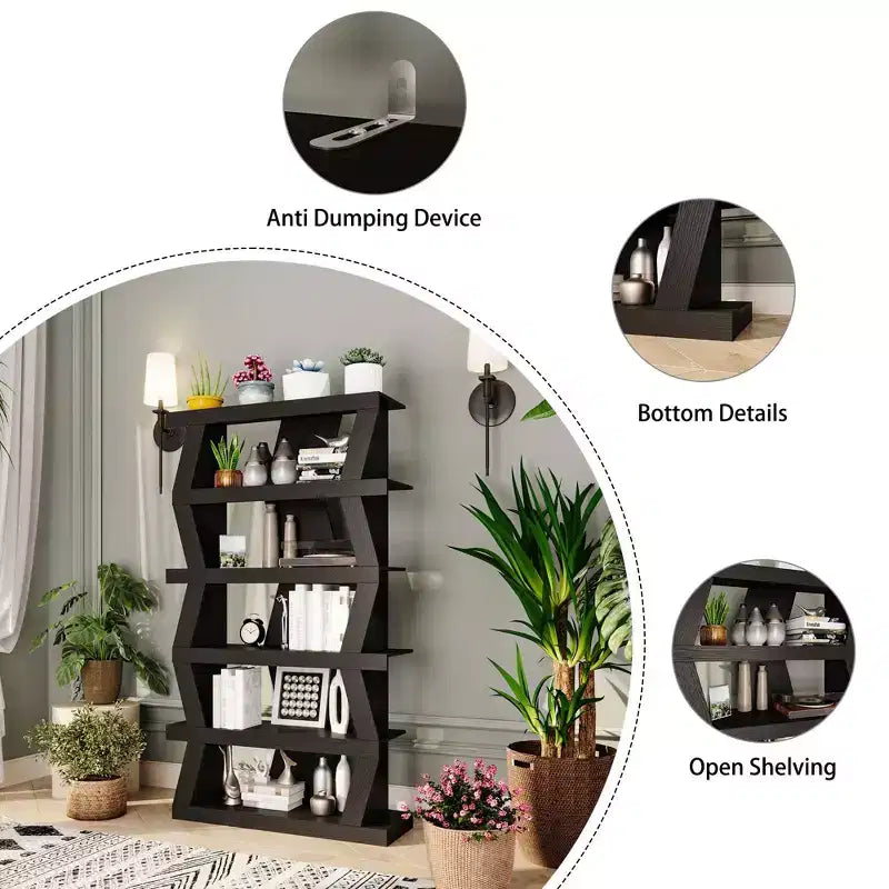 Étagère ouverte Étagère décorative Forme unique Rangement multifonctionnel Noir