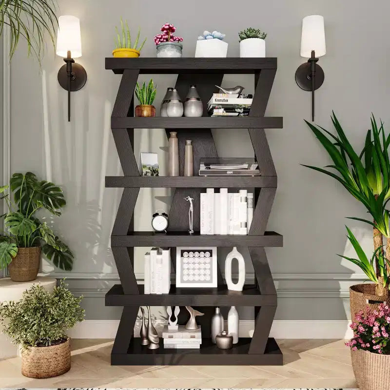Étagère ouverte Étagère décorative Forme unique Rangement multifonctionnel Noir