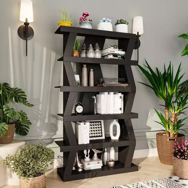 Étagère ouverte Étagère décorative Forme unique Rangement multifonctionnel Noir