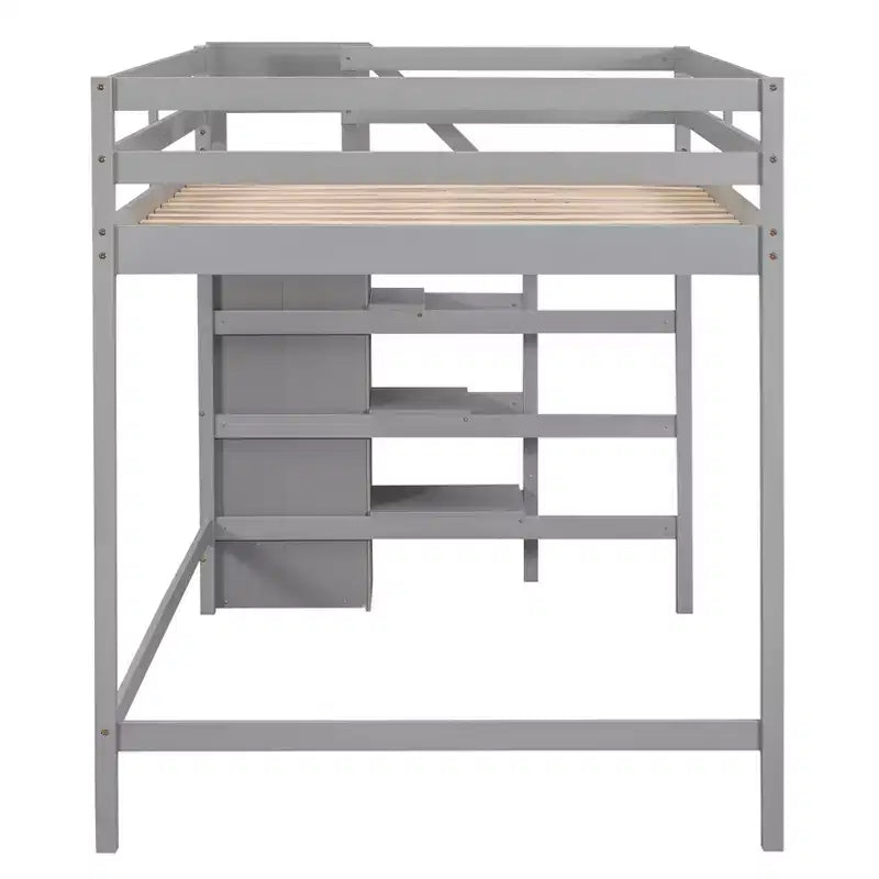Lit mezzanine en bois double avec armoire de rangement intégrée et escalier, optimisation de l'espace