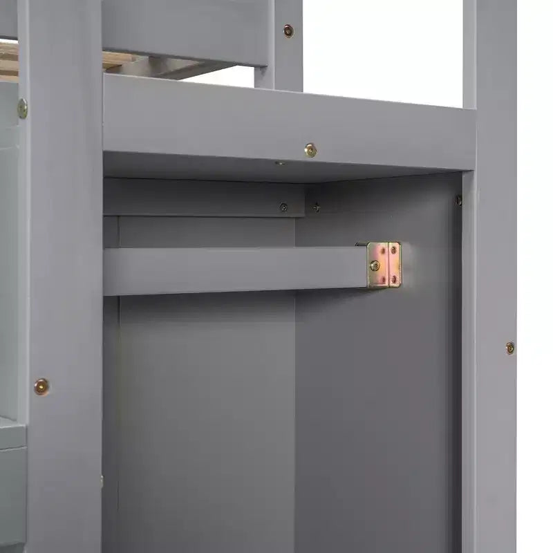 Lit mezzanine en bois double avec armoire de rangement intégrée et escalier, optimisation de l'espace