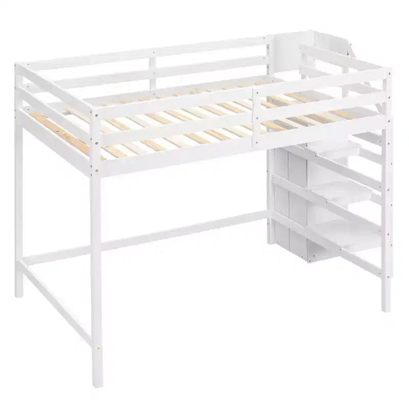 Lit mezzanine en bois double avec armoire de rangement intégrée et escalier, optimisation de l'espace
