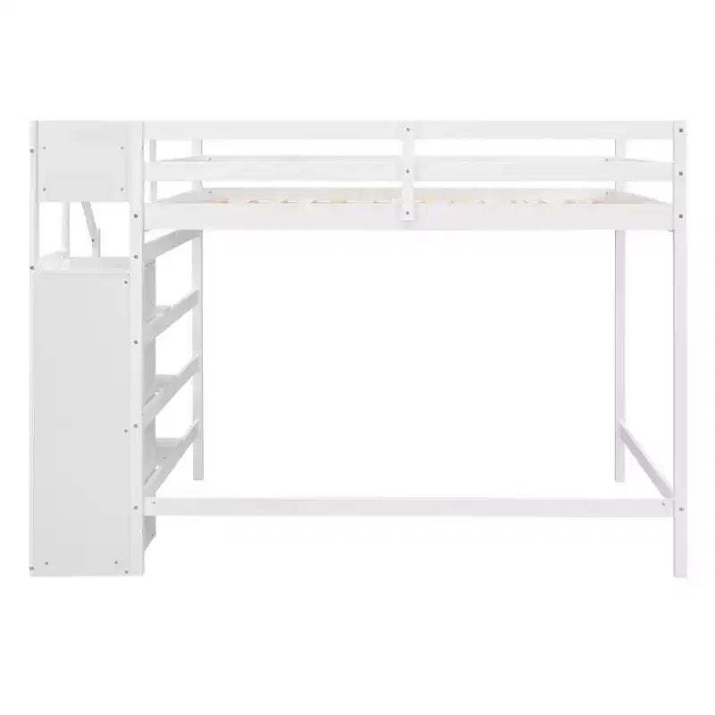 Lit mezzanine en bois double avec armoire de rangement intégrée et escalier, optimisation de l'espace