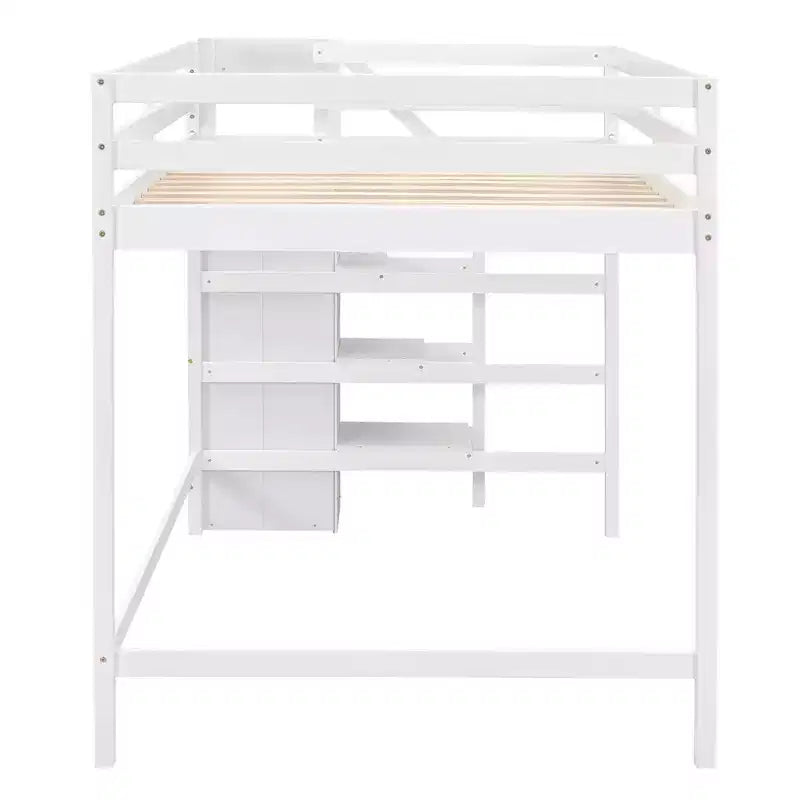 Lit mezzanine en bois double avec armoire de rangement intégrée et escalier, optimisation de l'espace