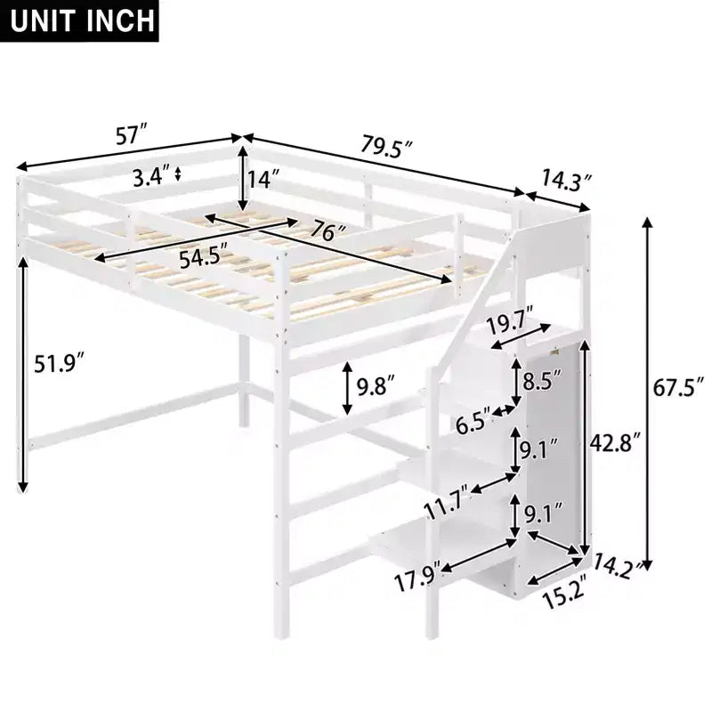 Lit mezzanine en bois double avec armoire de rangement intégrée et escalier, optimisation de l'espace