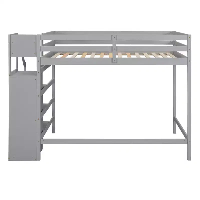 Lit mezzanine en bois double avec armoire de rangement intégrée et escalier, optimisation de l'espace