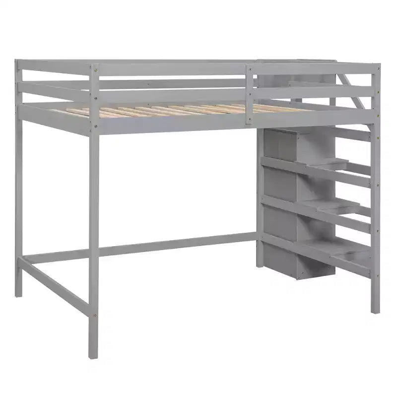 Lit mezzanine en bois double avec armoire de rangement intégrée et escalier, optimisation de l'espace