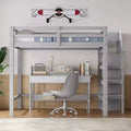 Whisen 93.8''L*57''W Wood Full Size Loft Bed with Built-in Storage Wardrobe and Staircase, Maximized Space