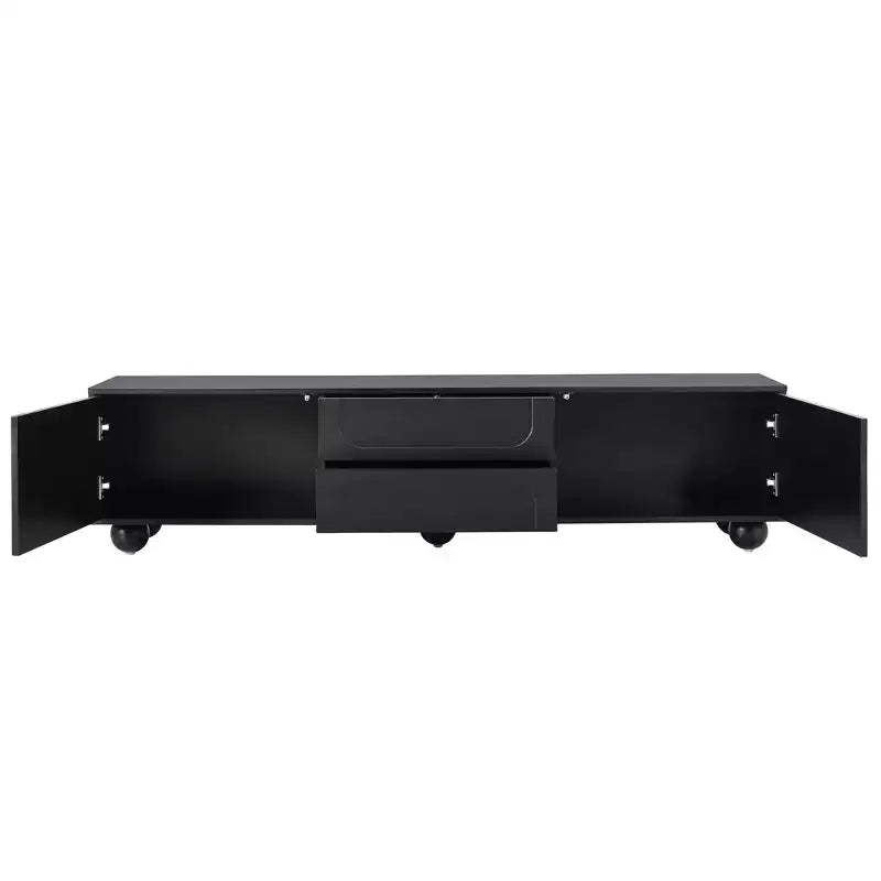 Meuble TV minimaliste de 70 po, Console TV, Centre de divertissement, Console média avec tiroir, armoire et dispositif de rebond pour téléviseurs jusqu'à 75 po, Blanc/Noir