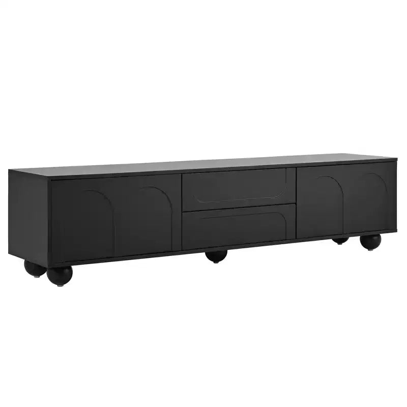 Meuble TV minimaliste de 70 po, Console TV, Centre de divertissement, Console média avec tiroir, armoire et dispositif de rebond pour téléviseurs jusqu'à 75 po, Blanc/Noir