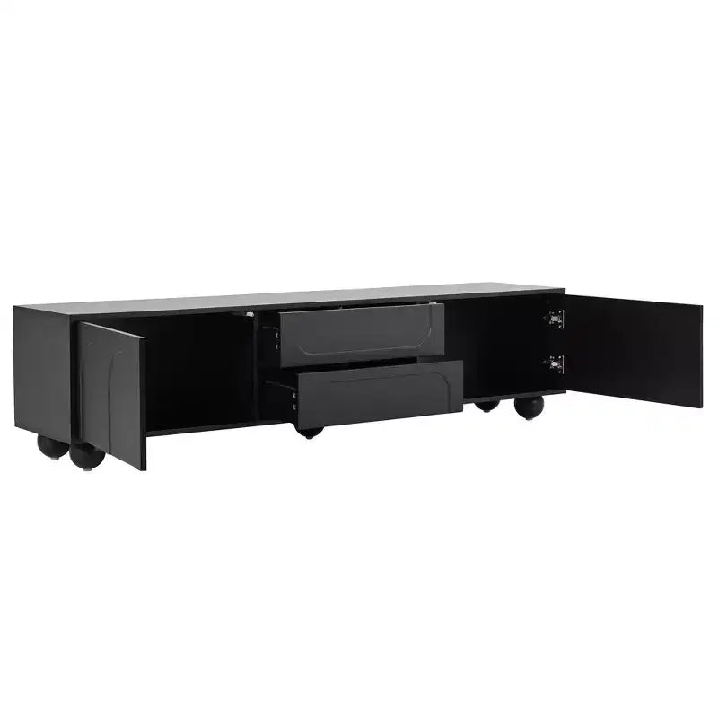 Meuble TV minimaliste de 70 po, Console TV, Centre de divertissement, Console média avec tiroir, armoire et dispositif de rebond pour téléviseurs jusqu'à 75 po, Blanc/Noir