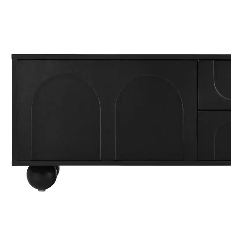 Meuble TV minimaliste de 70 po, Console TV, Centre de divertissement, Console média avec tiroir, armoire et dispositif de rebond pour téléviseurs jusqu'à 75 po, Blanc/Noir