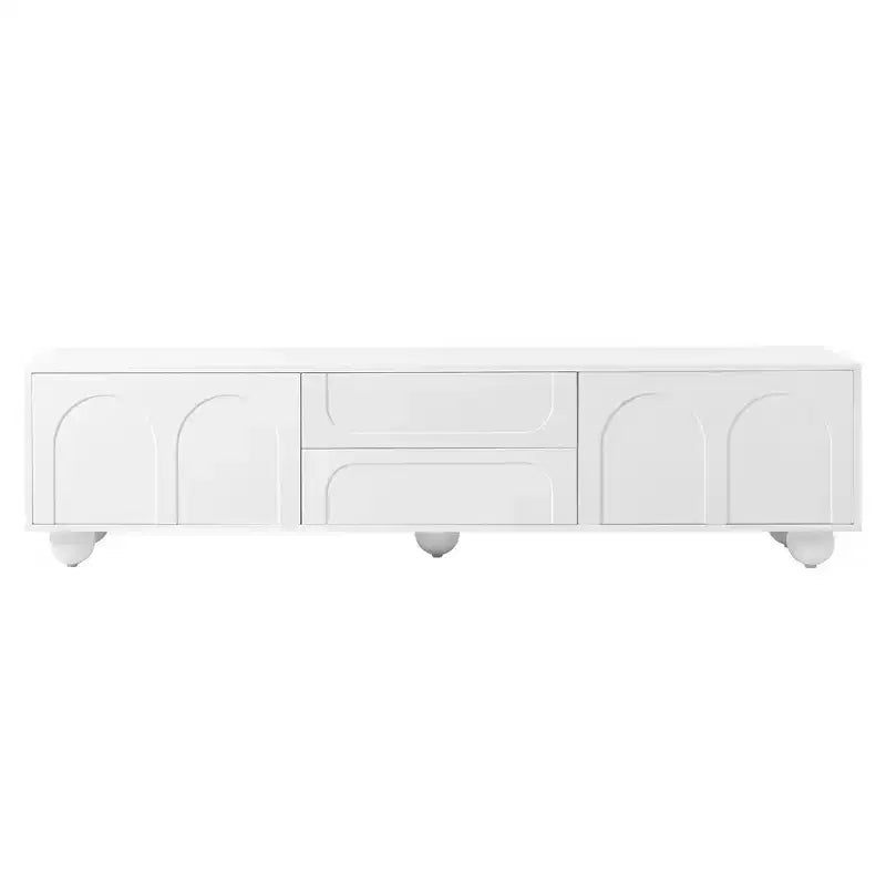 Meuble TV minimaliste de 70 po, Console TV, Centre de divertissement, Console média avec tiroir, armoire et dispositif de rebond pour téléviseurs jusqu'à 75 po, Blanc/Noir
