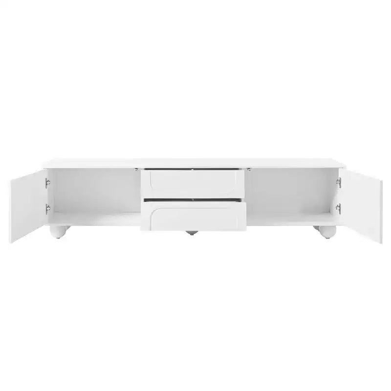 Meuble TV minimaliste de 70 po, Console TV, Centre de divertissement, Console média avec tiroir, armoire et dispositif de rebond pour téléviseurs jusqu'à 75 po, Blanc/Noir