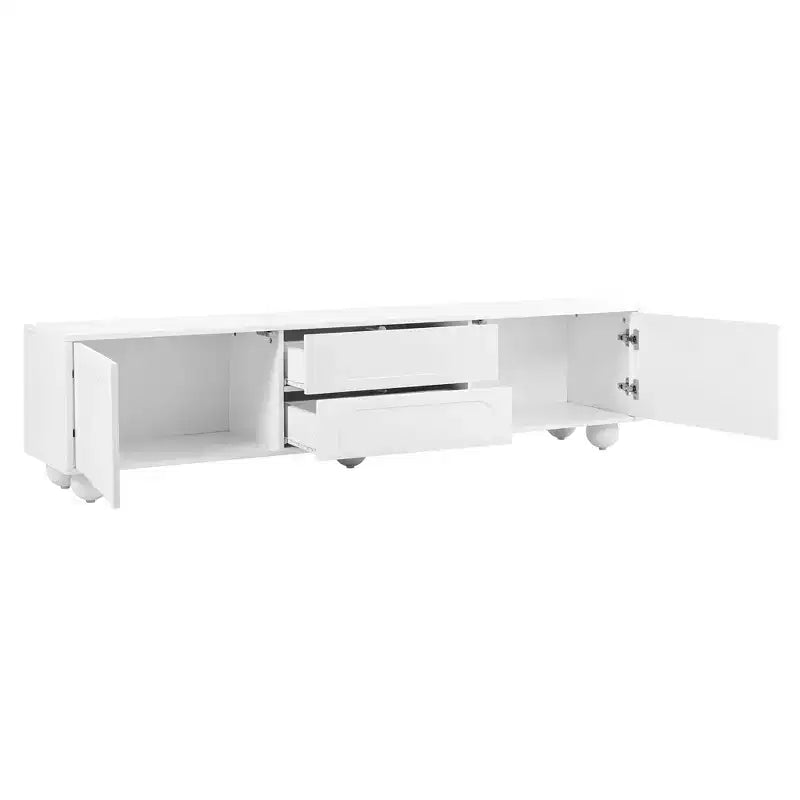 Meuble TV minimaliste de 70 po, Console TV, Centre de divertissement, Console média avec tiroir, armoire et dispositif de rebond pour téléviseurs jusqu'à 75 po, Blanc/Noir