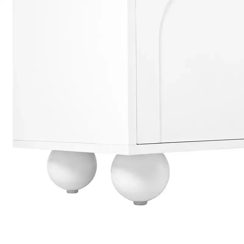 Meuble TV minimaliste de 70 po, Console TV, Centre de divertissement, Console média avec tiroir, armoire et dispositif de rebond pour téléviseurs jusqu'à 75 po, Blanc/Noir