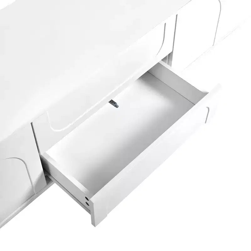 Meuble TV minimaliste de 70 po, Console TV, Centre de divertissement, Console média avec tiroir, armoire et dispositif de rebond pour téléviseurs jusqu'à 75 po, Blanc/Noir