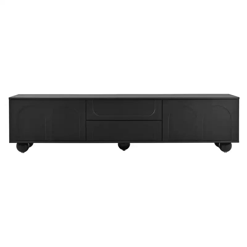 Meuble TV minimaliste de 70 po, Console TV, Centre de divertissement, Console média avec tiroir, armoire et dispositif de rebond pour téléviseurs jusqu'à 75 po, Blanc/Noir