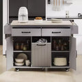 Îlot de cuisine roulant avec poubelle intégrée, abattant, porte-épices, porte-serviettes, tiroir et étagère réglable