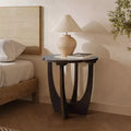 Table d'appoint ronde Mid-Century Modern, table d'appoint à blocs de couleurs en bois de pin foncé avec pieds entrecroisés pour chambre à coucher, salon, marron