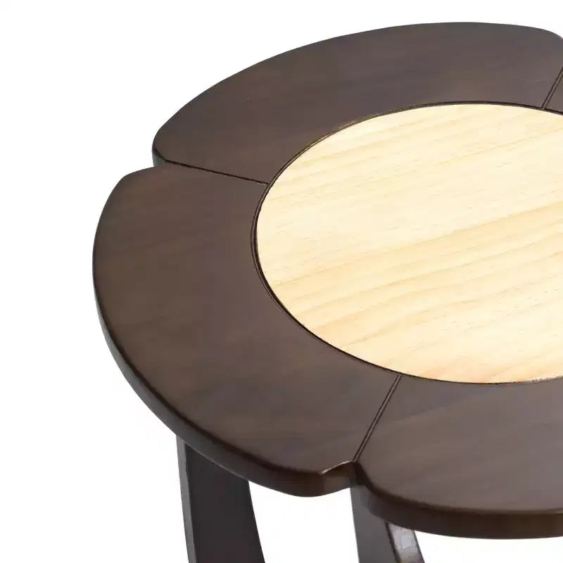 Table d'appoint ronde Mid-Century Modern, table d'appoint à blocs de couleurs en bois de pin foncé avec pieds entrecroisés pour chambre à coucher, salon, marron
