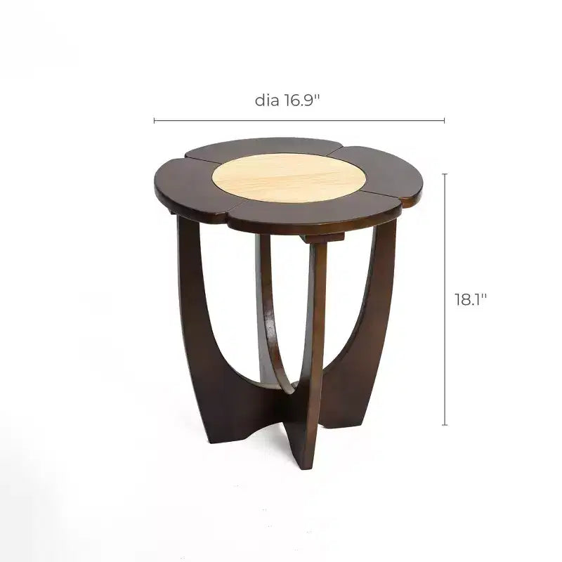 Table d'appoint ronde Mid-Century Modern, table d'appoint à blocs de couleurs en bois de pin foncé avec pieds entrecroisés pour chambre à coucher, salon, marron