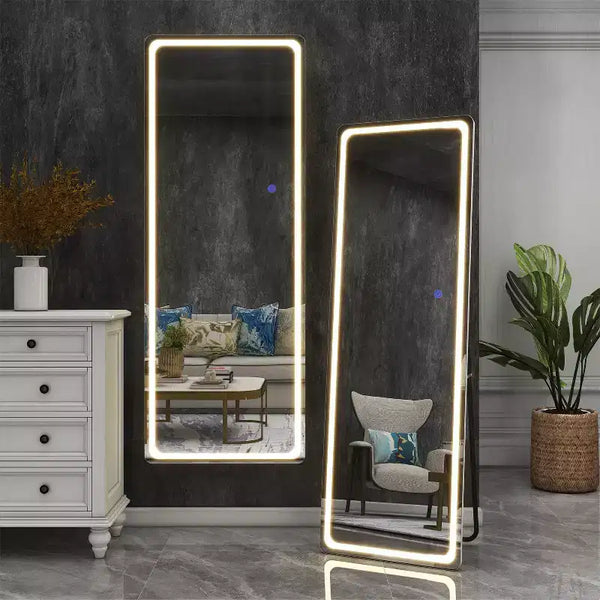 Miroir rectangulaire moderne sans cadre pleine longueur avec coins arrondis blanc