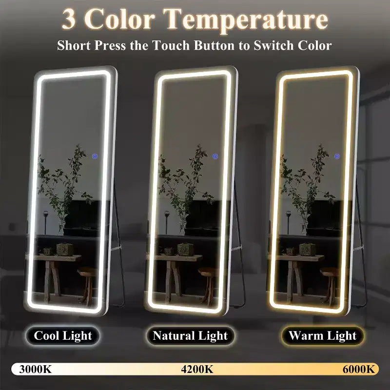 Miroir rectangulaire moderne sans cadre pleine longueur avec coins arrondis blanc