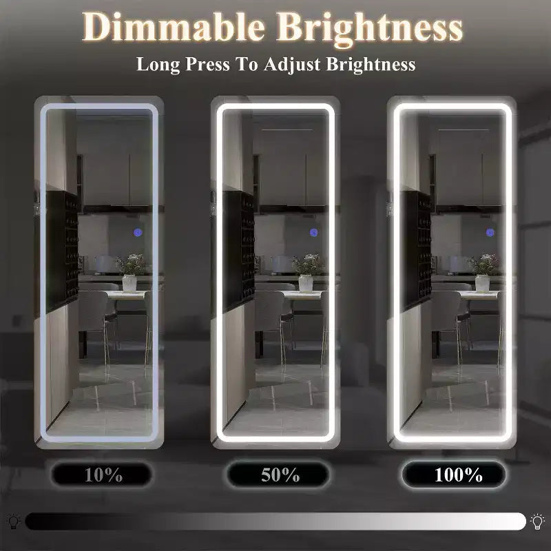 Miroir rectangulaire moderne sans cadre pleine longueur avec coins arrondis blanc