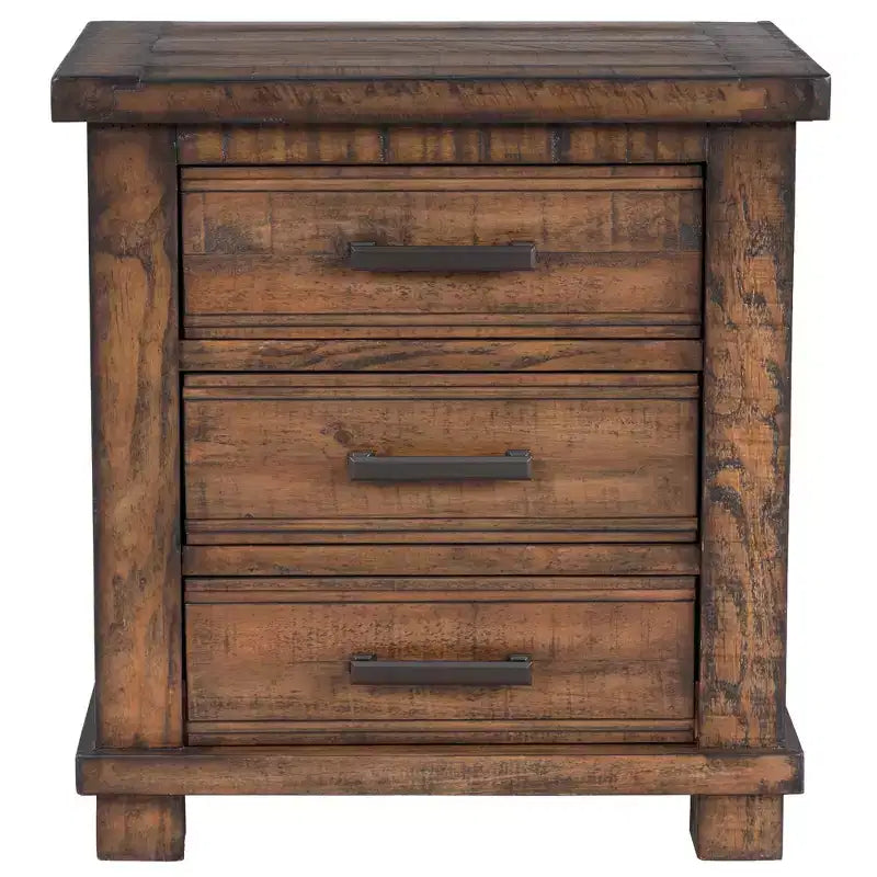 Table de chevet rustique 24W avec 3 tiroirs et cadre en bois de pin recyclé, Natural-ModernLuxe