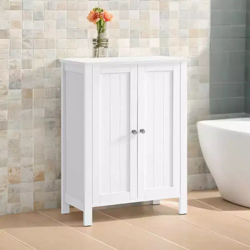 Freestanding Floor Storage Cabinet with 2 Adjustable Shelves, 23.6 Inch Wide Organizer for Bathroom Living Room, White