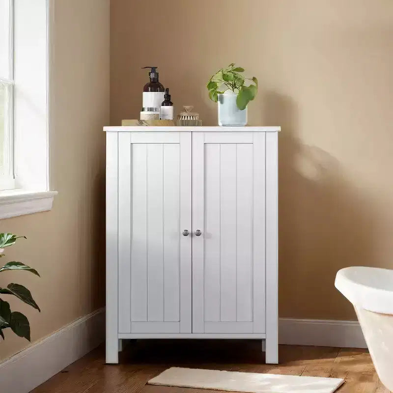 Meuble de Rangement au Sol Autoportant avec 2 Étagères Réglables, Organisateur de 60 cm de Large pour Salle de Bain Salon, Blanc