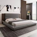 Lit rembourré plateforme avec tête de lit capitonnée et table de chevet, pour matelas Queen/King Size, aucun sommier tapissier requis, gris