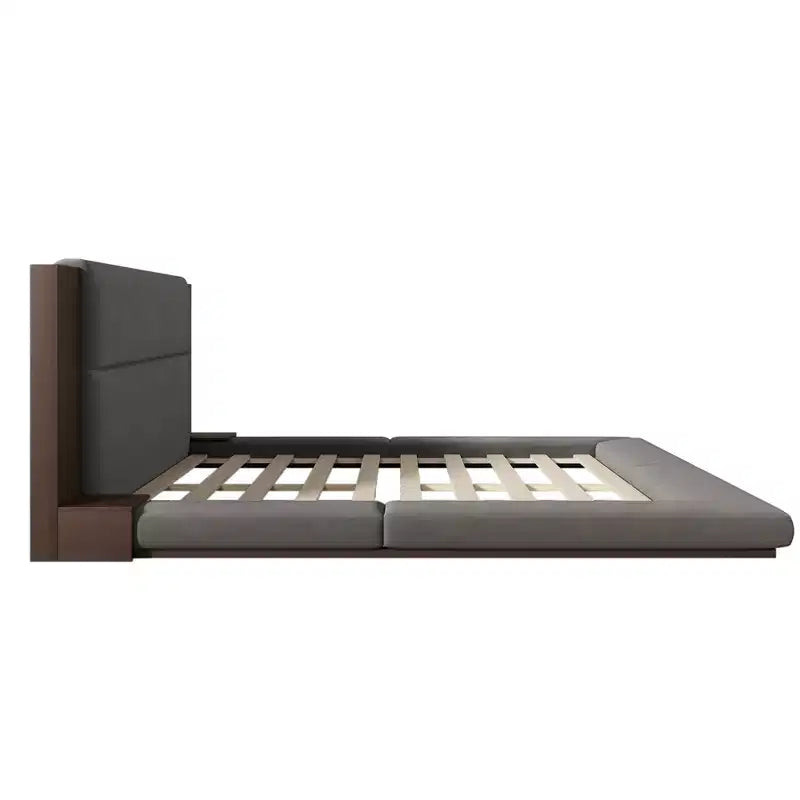 Lit rembourré plateforme avec tête de lit capitonnée et table de chevet, pour matelas Queen/King Size, aucun sommier tapissier requis, gris