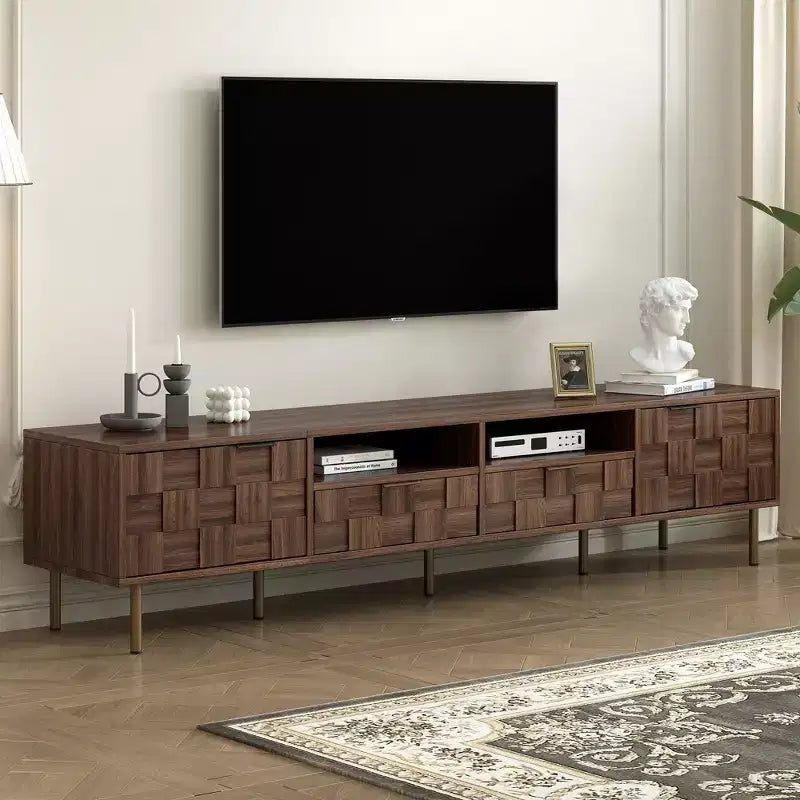 Mid Century TV Stand with 2 Drawers, Media Console Table for TVs up to 85'', Entertainment Center with 2 Storage Cabinet, Dark Brown - HABITRIO