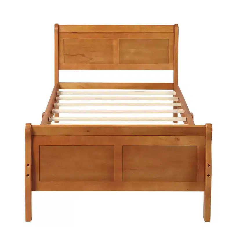 Cadre de lit plateforme en bois, design traîneau, avec tête de lit, pied de lit et support à lattes robuste