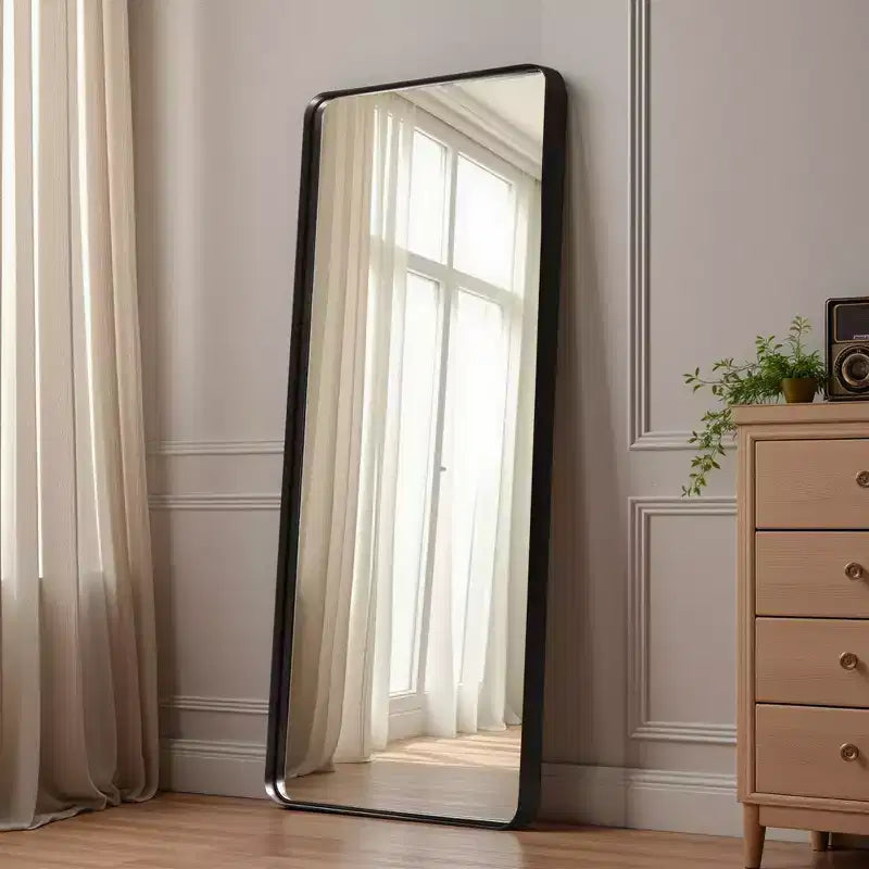 Aluminum Round-Corner Rectangular Black Paint Full-Body Mirror (Deep Mirror - No Stand)