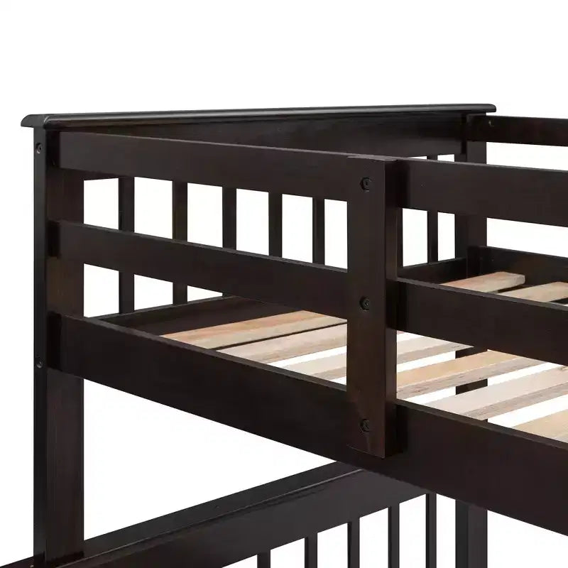 Lit superposé jumeau sur grand avec escalier, tiroir, rangement et barrière de sécurité